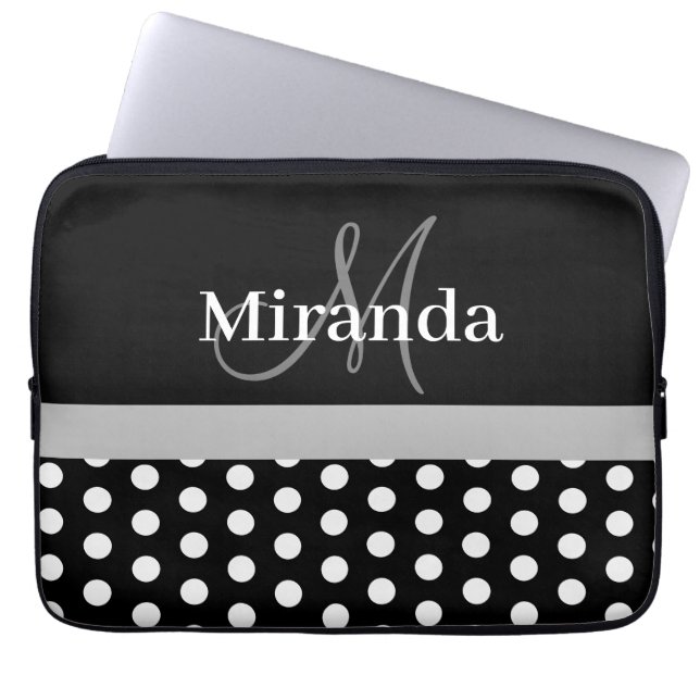 Schwarz-weißer Polka-Dot Laptopschutzhülle (Vorderseite)