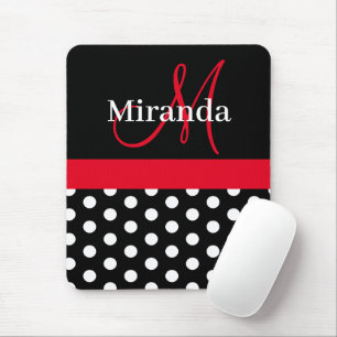 Schwarz-weißer Polka Dot Monogramm Mousepad