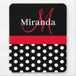 Schwarz-weißer Polka Dot Monogramm Mousepad