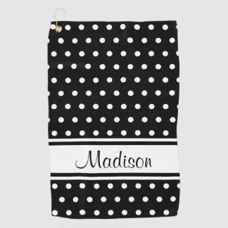 Schwarz-weißer Polka Dot Strip Skriptname Golfhandtuch