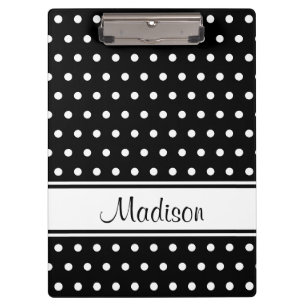 Schwarz-weißer Polka Dot Strip Skriptname Klemmbrett