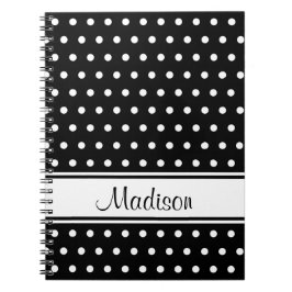 Schwarz-weißer Polka Dot Strip Skriptname Notizblock
