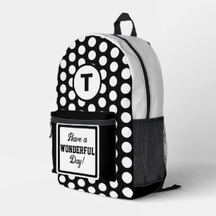 Schwarz-weißer Polka-Dots-Monogramm-Kreis Bedruckter Rucksack