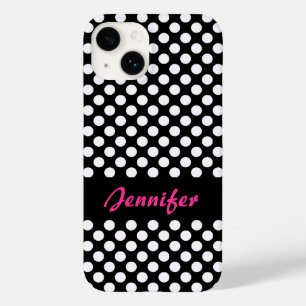 Schwarz-weißer Polka Dots Personalisierter Name Case-Mate iPhone Hülle