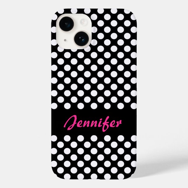 Schwarz-weißer Polka Dots Personalisierter Name Case-Mate iPhone Hülle (Rückseite)
