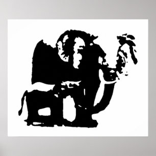Schwarz-weißer Pop Art Baby & Mama Elefanten Poster