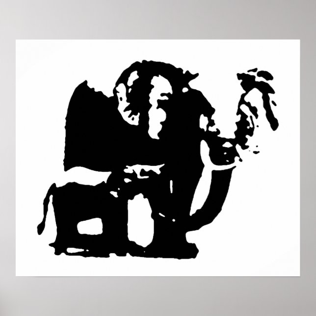 Schwarz-weißer Pop Art Baby & Mama Elefanten Poster (Vorne)