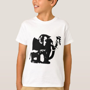 Schwarz-weißer Pop Art Baby & Mama Elefanten T-Shirt