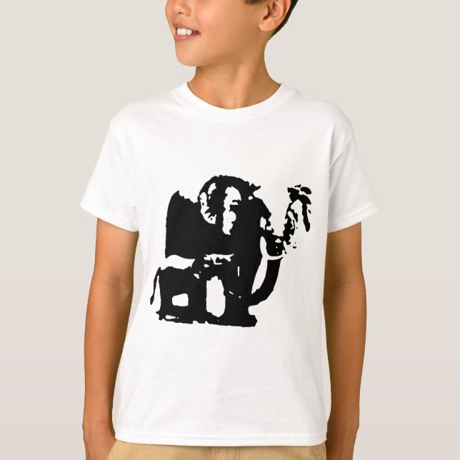 Schwarz-weißer Pop Art Baby & Mama Elefanten T-Shirt (Vorderseite)