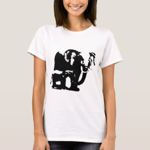 Schwarz-weißer Pop Art Baby & Mama Elefanten T-Shirt