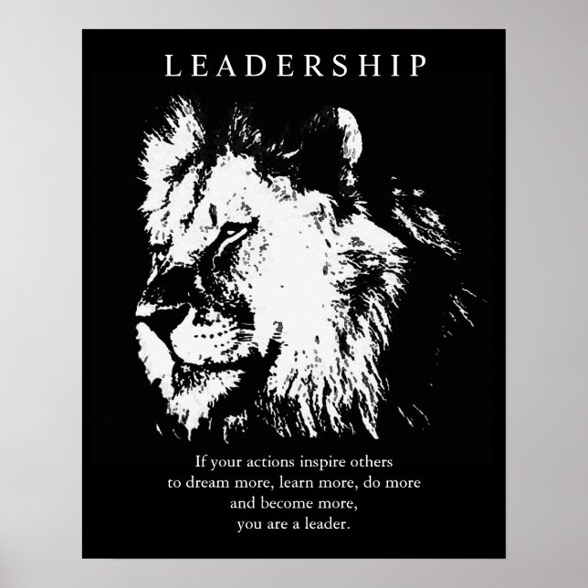 Schwarz-weißer Pop Art Leadership Lion Poster (Vorne)