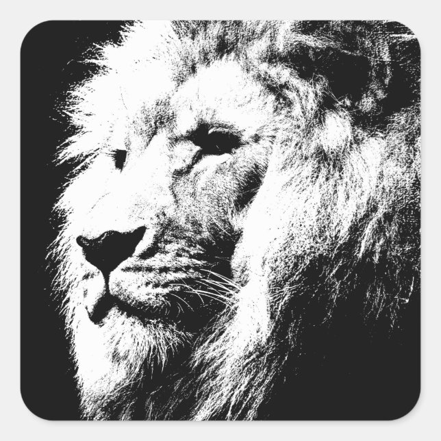 Schwarz-weißer Pop Art Lion Head Trendy Quadratischer Aufkleber (Vorderseite)