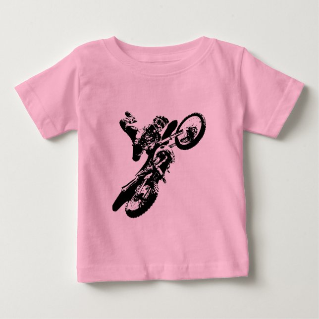 Schwarz-weißer Pop Art Motocross Motorradsport Baby T-shirt (Vorderseite)