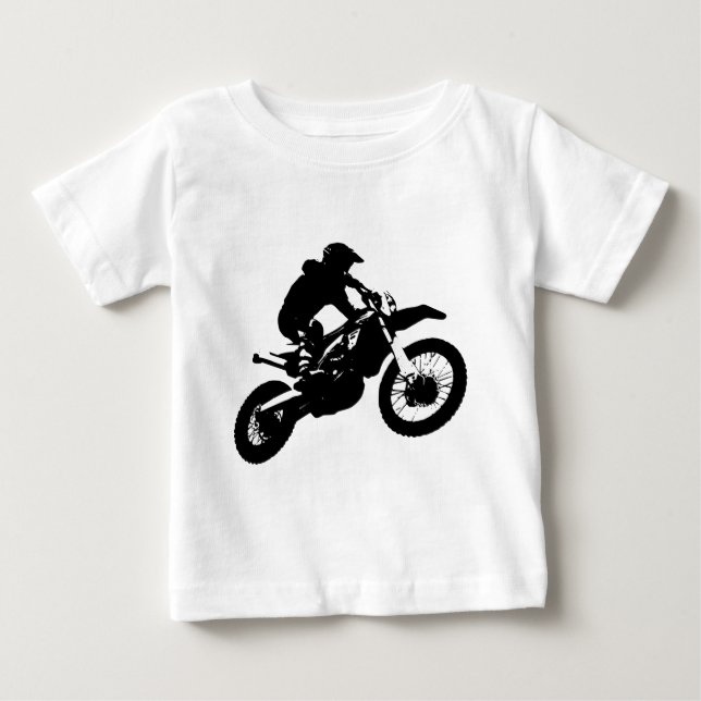 Schwarz-weißer Pop Art Motocross Motorradsport Baby T-shirt (Vorderseite)