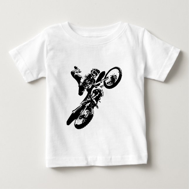 Schwarz-weißer Pop Art Motocross Motorradsport Baby T-shirt (Vorderseite)