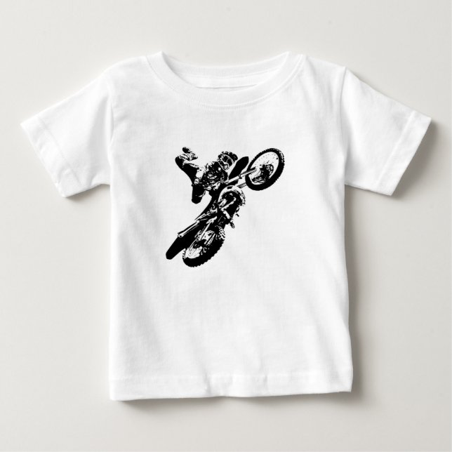 Schwarz-weißer Pop Art Motocross Motorradsport Baby T-shirt (Vorderseite)