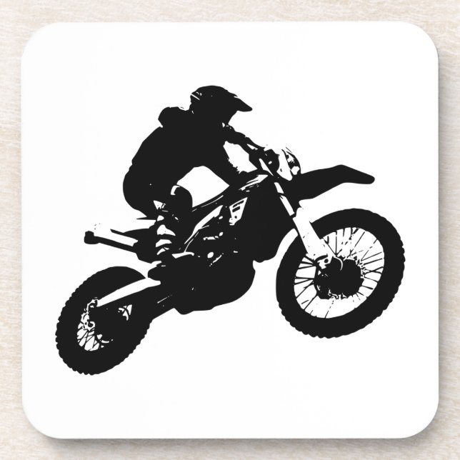 Schwarz-weißer Pop Art Motocross Motorradsport Getränkeuntersetzer (Vorderseite)