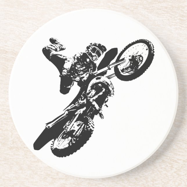 Schwarz-weißer Pop Art Motocross Motorradsport Getränkeuntersetzer (Vorne)