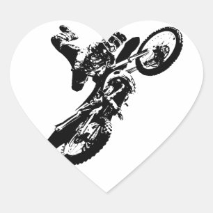 Schwarz-weißer Pop Art Motocross Motorradsport Herz-Aufkleber
