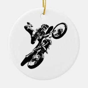 Schwarz-weißer Pop Art Motocross Motorradsport Keramik Ornament