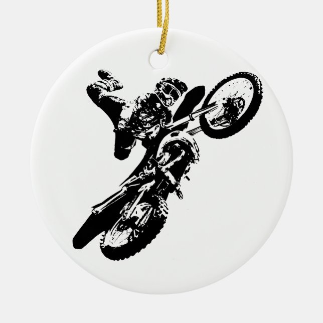 Schwarz-weißer Pop Art Motocross Motorradsport Keramik Ornament (Vorne)