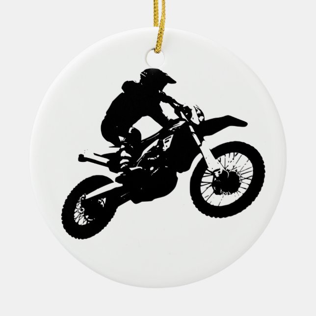 Schwarz-weißer Pop Art Motocross Motorradsport Keramikornament (Vorne)