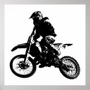 Schwarz-weißer Pop Art Motocross Motorradsport Poster