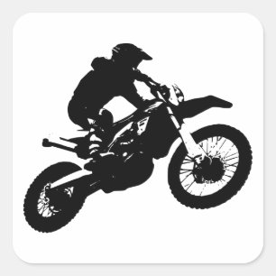 Schwarz-weißer Pop Art Motocross Motorradsport Quadratischer Aufkleber
