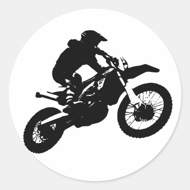 Schwarz-weißer Pop Art Motocross Motorradsport Runder Aufkleber (Vorderseite)