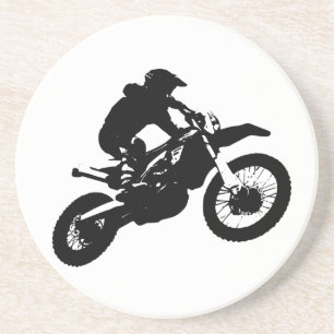 Schwarz-weißer Pop Art Motocross Motorradsport Sandstein Untersetzer