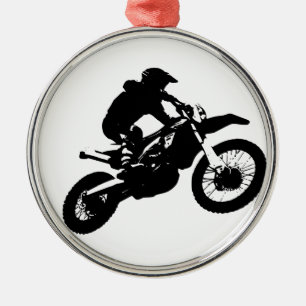 Schwarz-weißer Pop Art Motocross Motorradsport Silbernes Ornament