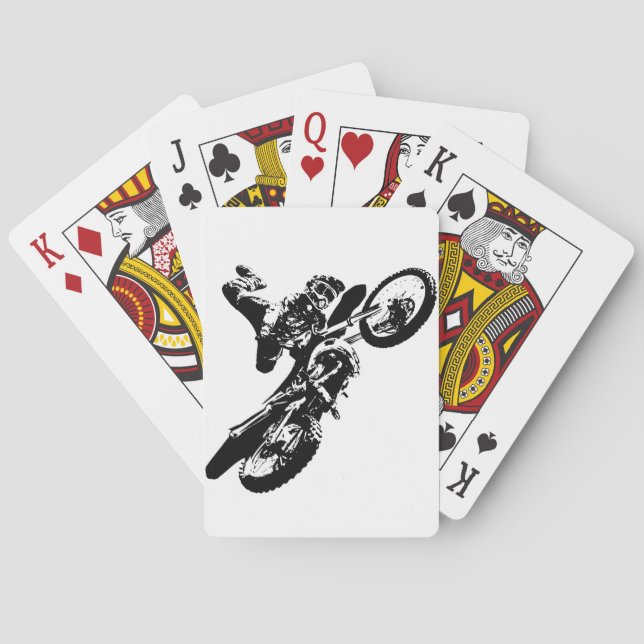 Schwarz-weißer Pop Art Motocross Motorradsport Spielkarten (Rückseite)