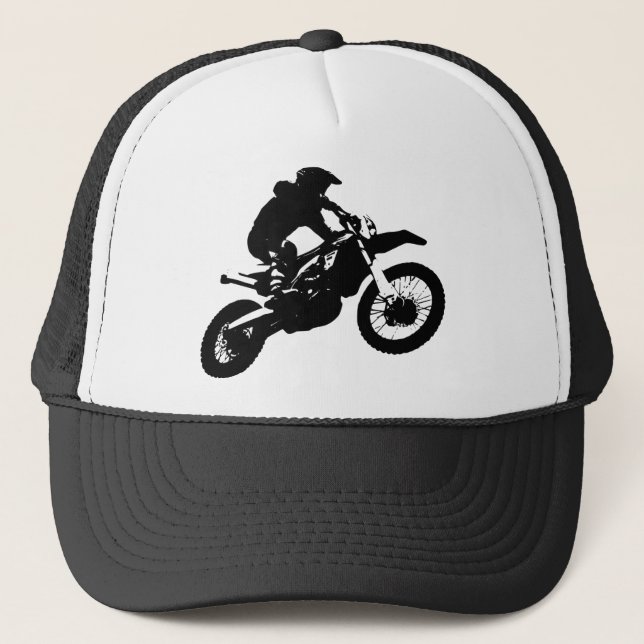 Schwarz-weißer Pop Art Motocross Motorradsport Truckerkappe (Vorderseite)