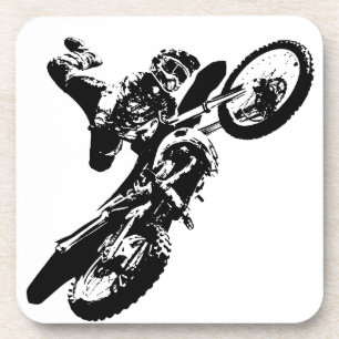 Schwarz-weißer Pop Art Motocross Motorradsport Untersetzer
