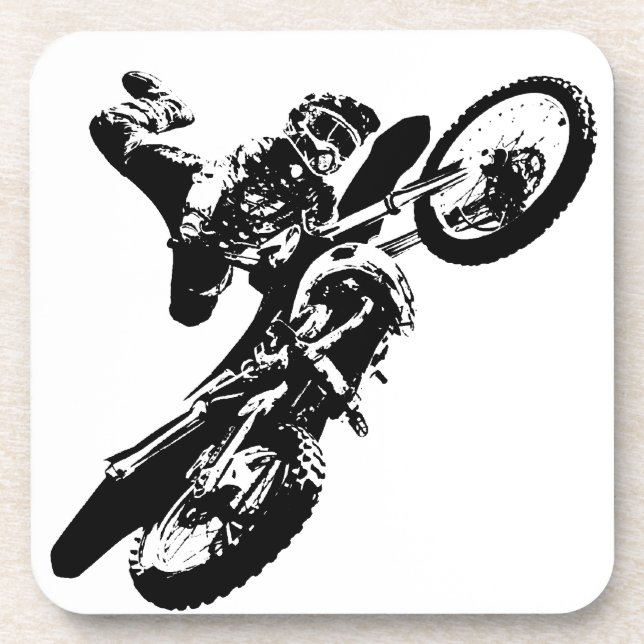 Schwarz-weißer Pop Art Motocross Motorradsport Untersetzer (Vorderseite)
