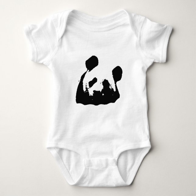 Schwarz-weißer Pop Art Panda Baby Strampler (Vorderseite)