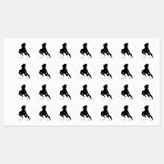 Schwarz-weißer Pop Art Reiten Silhouette Etiketten (Blatt)