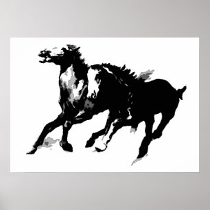 Schwarz-weißer Pop Art Reiten Silhouetten Poster