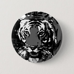 Schwarz-weißer Pop Art Tiger Button