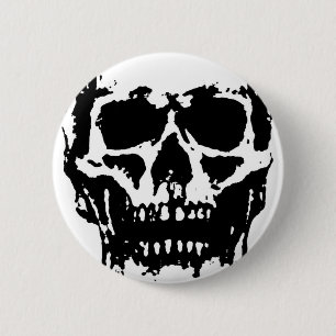 Schwarz-weißer Pop Skull Art Button