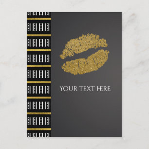 Schwarz-weißer Punkt & Faux-Gold-Schimmer-Lippen-E Postkarte