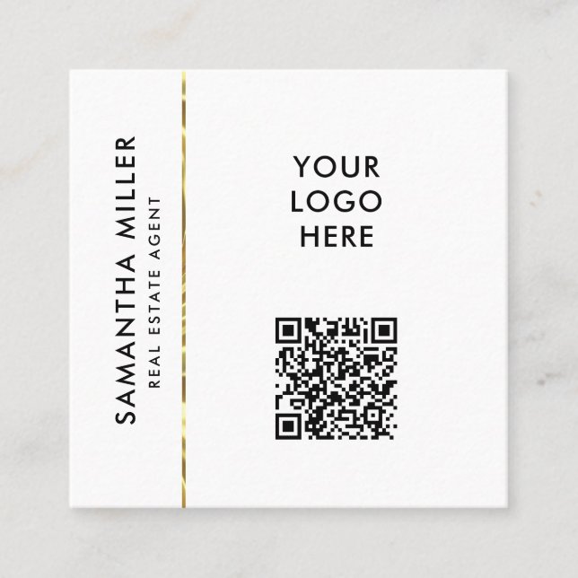 Schwarz-weißer QR-Code für benutzerdefinierte Logo Quadratische Visitenkarte (Vorderseite)