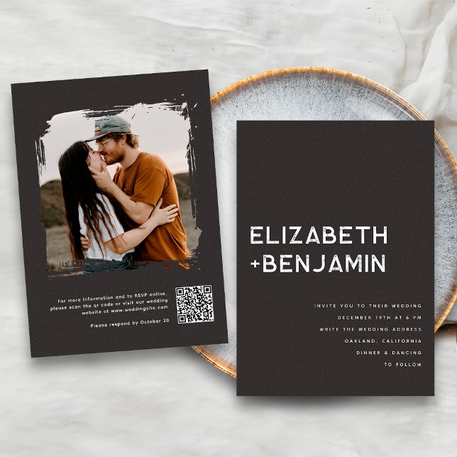 Schwarz-weißer QR Code Hochzeitsempfang mit UAWG Einladung (Von Creator hochgeladen)