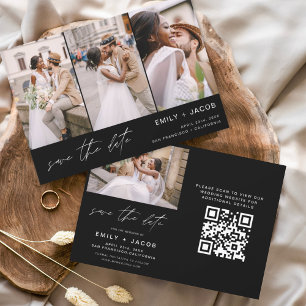Schwarz-weißer QR-Code Moderner Save the Date 4 Fo