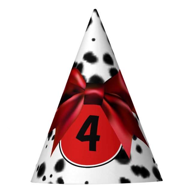Schwarz-weißer Red Bow Dalmatiner Spots Geburtstag Partyhütchen (Vorderseite)