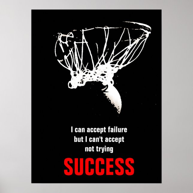 Schwarz-weißer Red Success Pop Art Basketball Post Poster (Vorne)