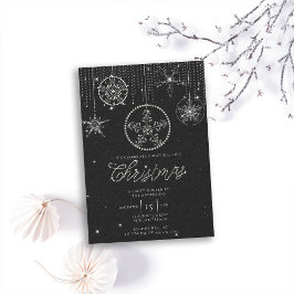 Schwarz-weißer Rhinestones Glitzer Elegante Weihna Einladung