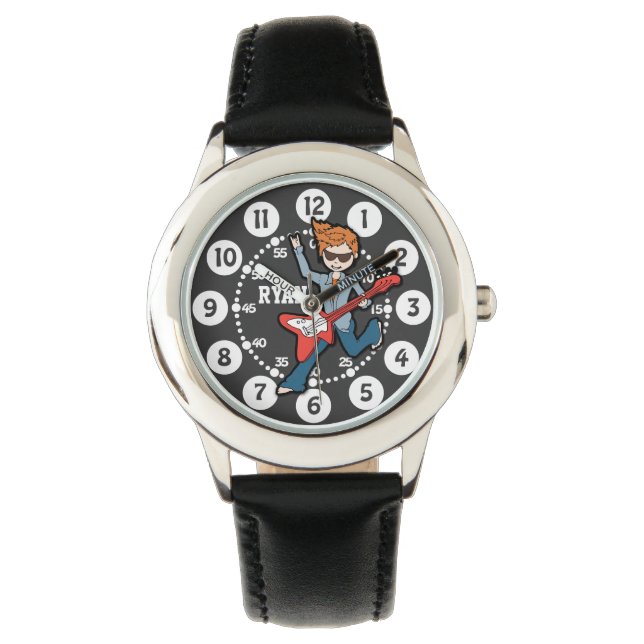Schwarz-weißer Rockstar-Gitarrist namens Armbanduh Armbanduhr (Vorderseite)