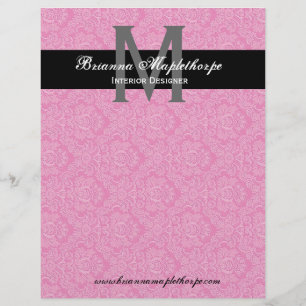 Schwarz-weißer rosa Damast-Monogramm-Briefkopf Briefkopf