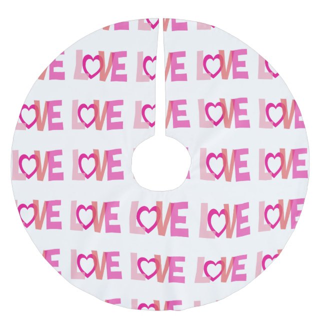 Schwarz-weißer Rosa Liebe Polyester Weihnachtsbaumdecke (Vorderseite)